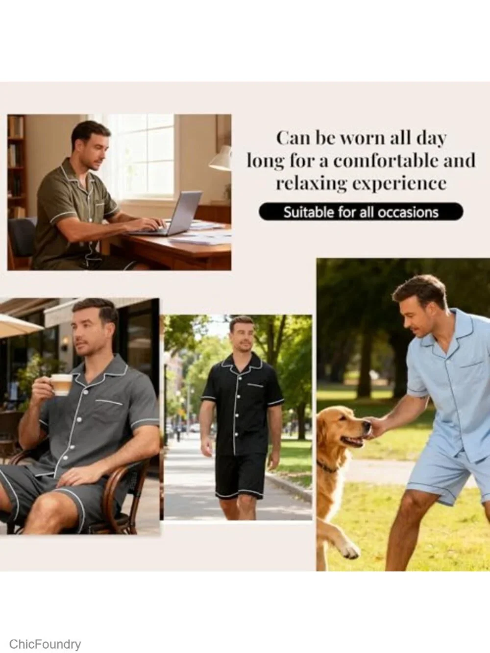 100% Cotton Poplin Classic Collar Short Sleeve Pajama Set with Pockets